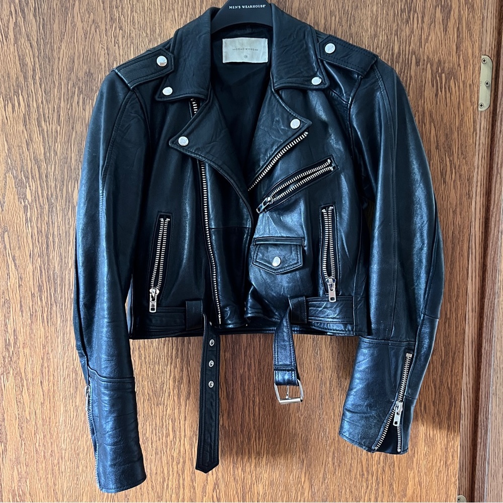 Deadwood Cropped Leather Moto Jacket